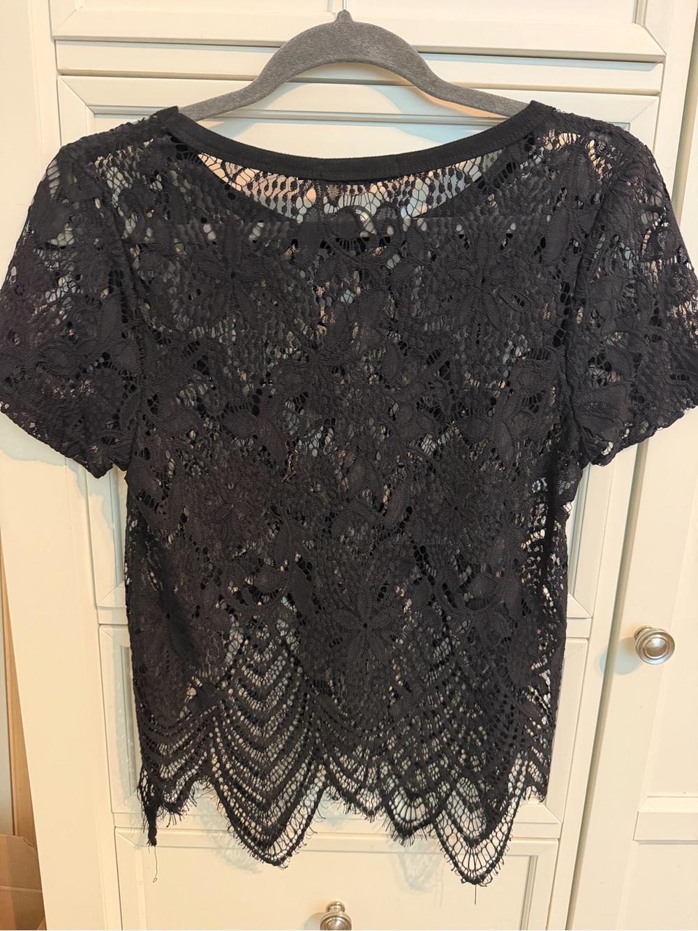 BKE Black Floral Lace Short Sleeve Camisole